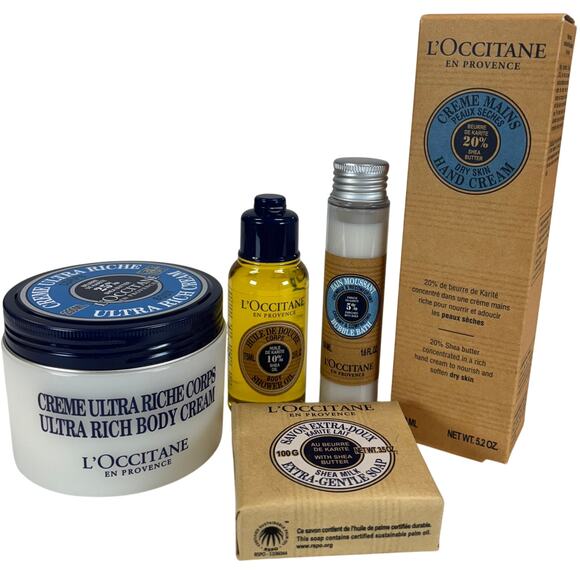 L’OCCITANE Shea Butter Gift Set Body Cream Oil Soap Hand Cream Boxed 5 Pc - Picture 2 of 6